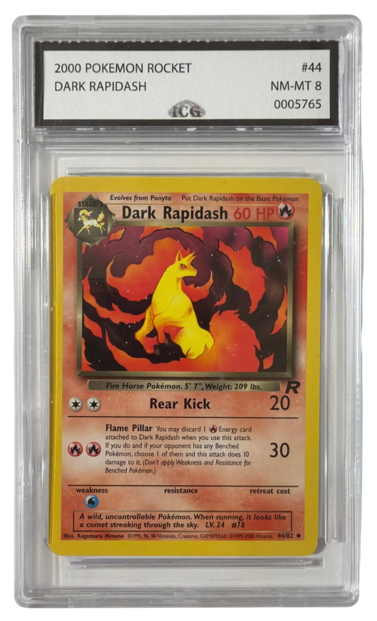 2000 Pokemon Team Rocket Dark Rapidash | No. 44 | Graded 8: 2000 Pokemon Team Rocket Dark Rapidash | No. 44 | Graded 8