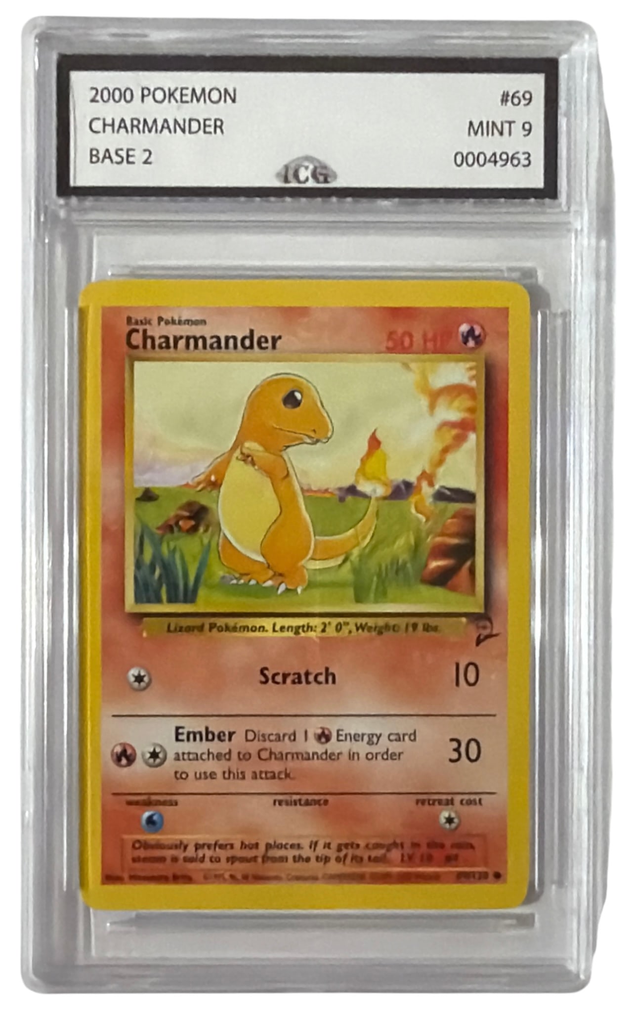 2000 Pokemon Base 2 Charmander | No. 69 | Graded 9 (1 of 2)