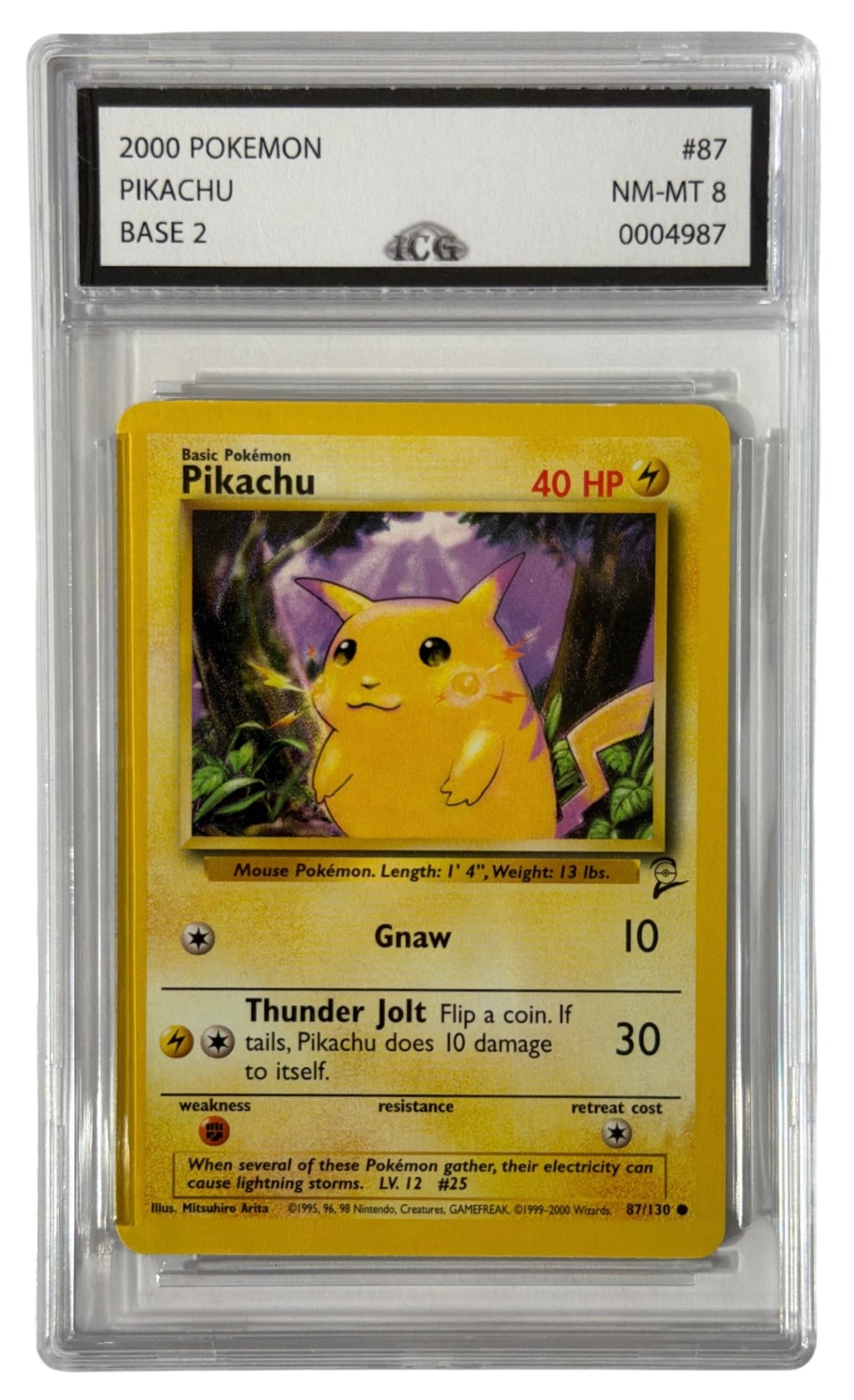 2000 Pokemon Base 2 Yellow Cheek Pikachu | No. 87 | Graded 8: 2000 Pokemon Base 2 Yellow Cheek Pikachu | No. 87 | Graded 8