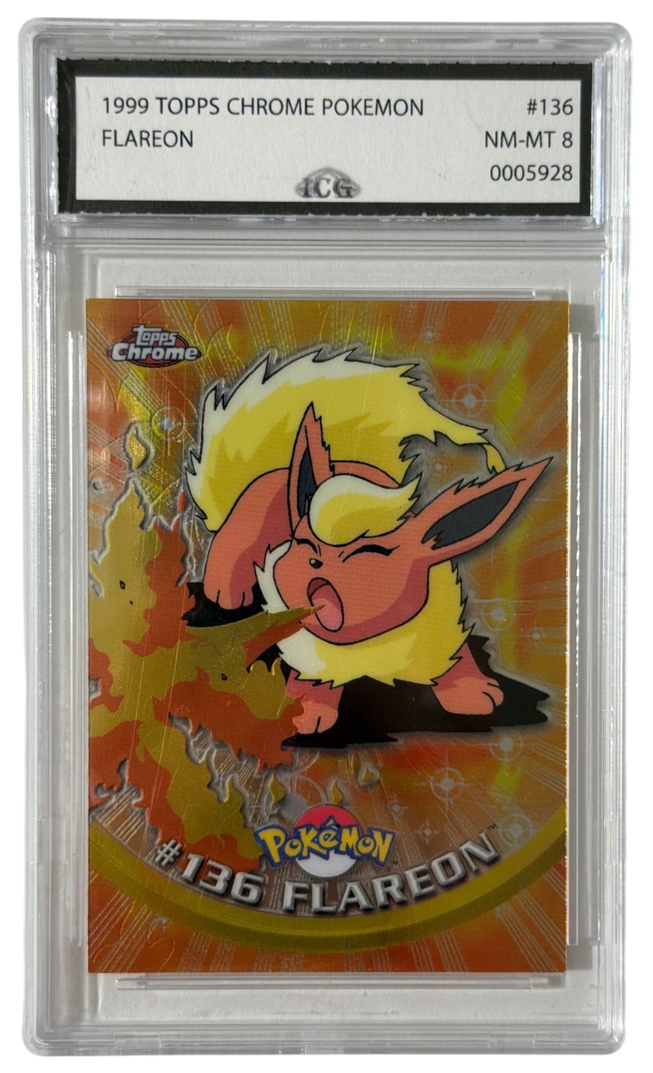 1999 Topps Chrome Pokemon Flareon | No. 136 | Graded 8: 1999 Topps Chrome Pokemon Flareon | No. 136 | Graded 8