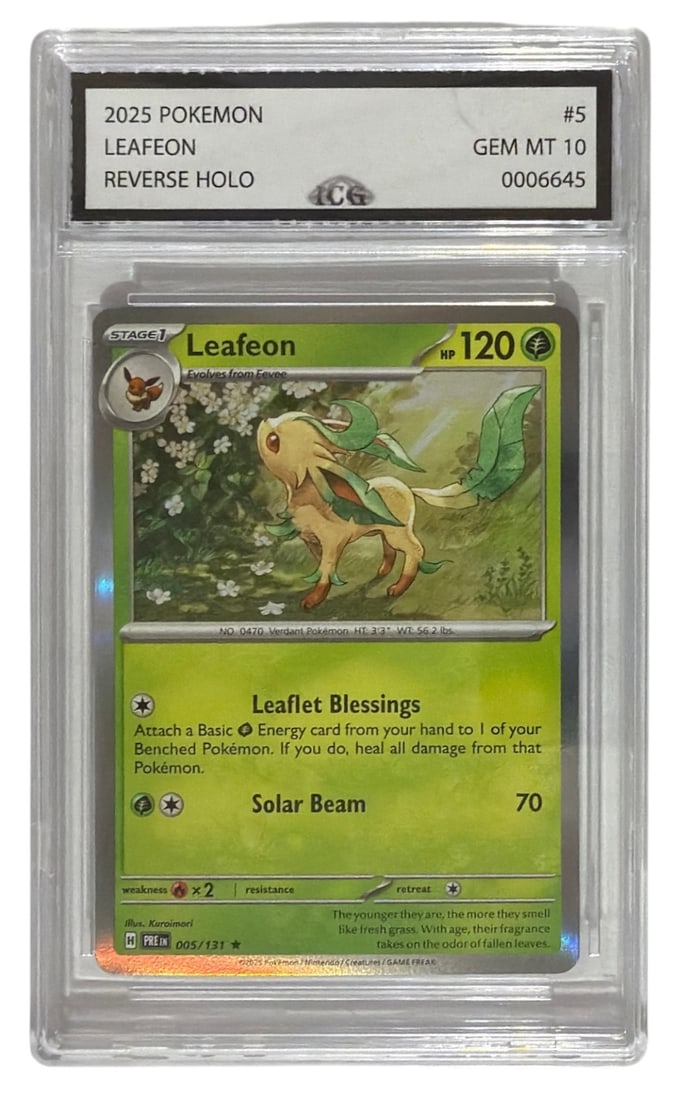 2025 Pokemon Leafeon Reverse HOLO | No. 5 | Graded 10: 2025 Pokemon Leafeon Reverse HOLO | No. 5 | Graded 10