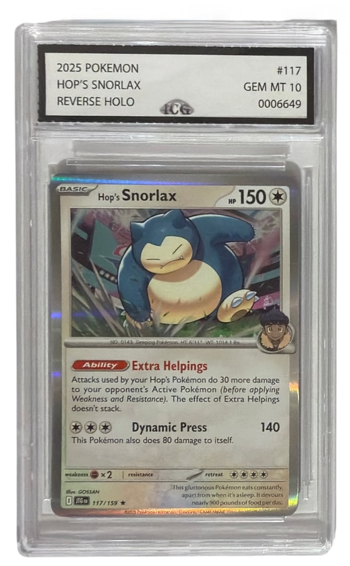 2025 Pokemon Hops Snorlax Reverse HOLO | No. 117 | Graded 10: 2025 Pokemon Hops Snorlax Reverse HOLO | No. 117 | Graded 10