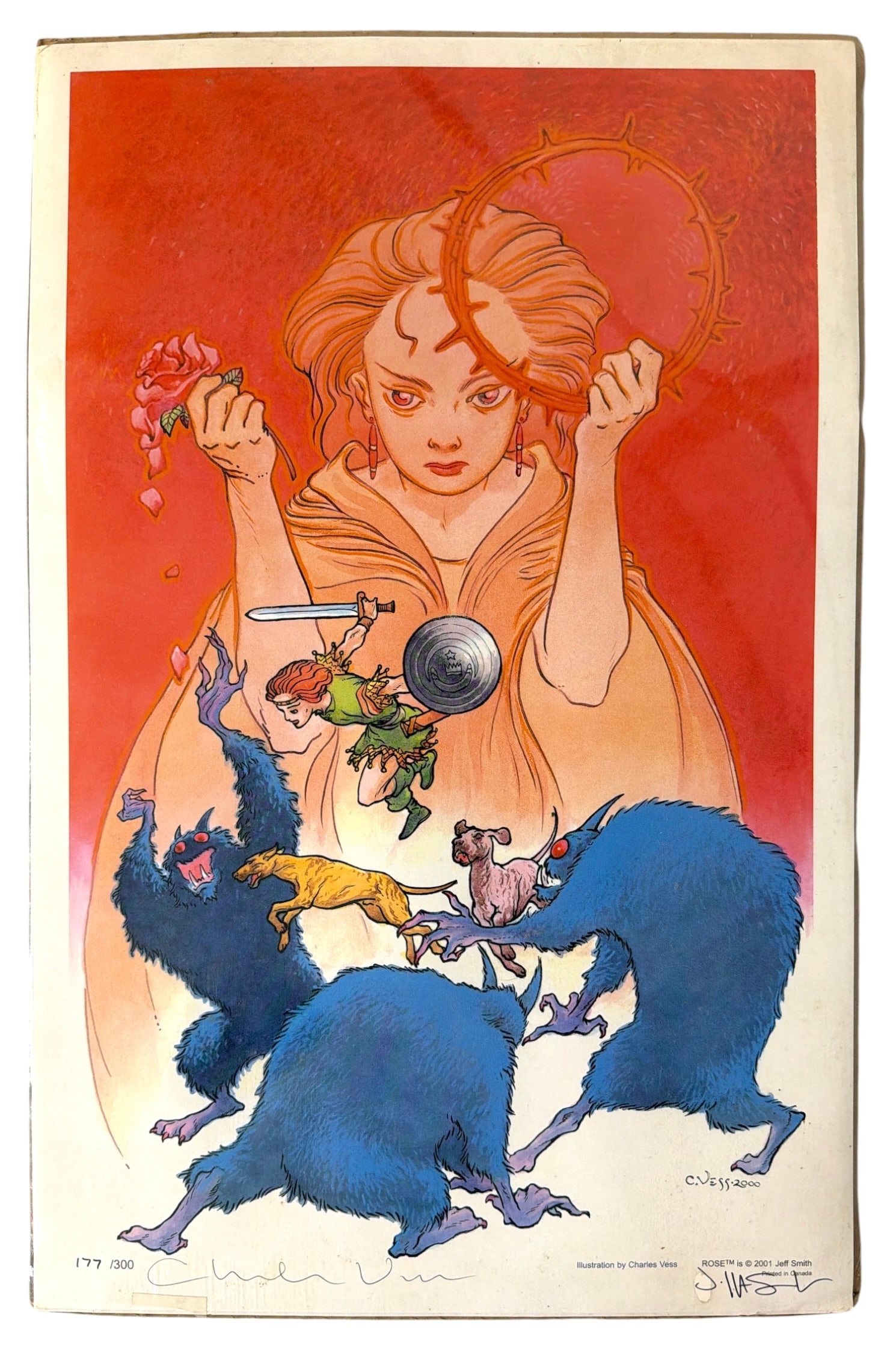SIGNED Limited Edition Print of Rose No. 2 by Artist Charles Vess and Writer Jeff Smith | No. 177: AUTHENTICATION HAS NOT BEEN PERFORMED TO GUARANTEE VERIFICATION | All purchases are made at the buyers discretion