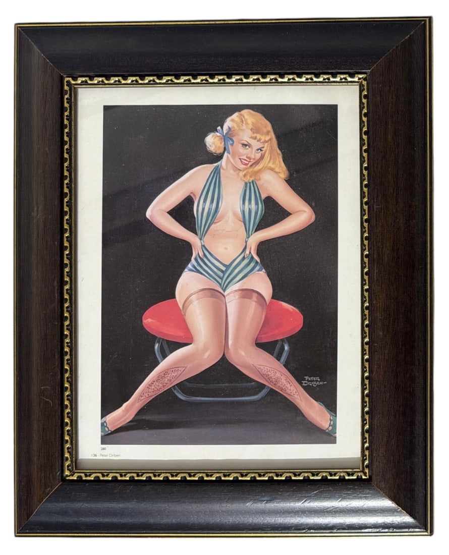 Framed Print Titled | The Bashful Stripper | Artwork by Artist Peter Driben: Framed Print Titled | The Bashful Stripper | Artwork by Artist Peter Driben