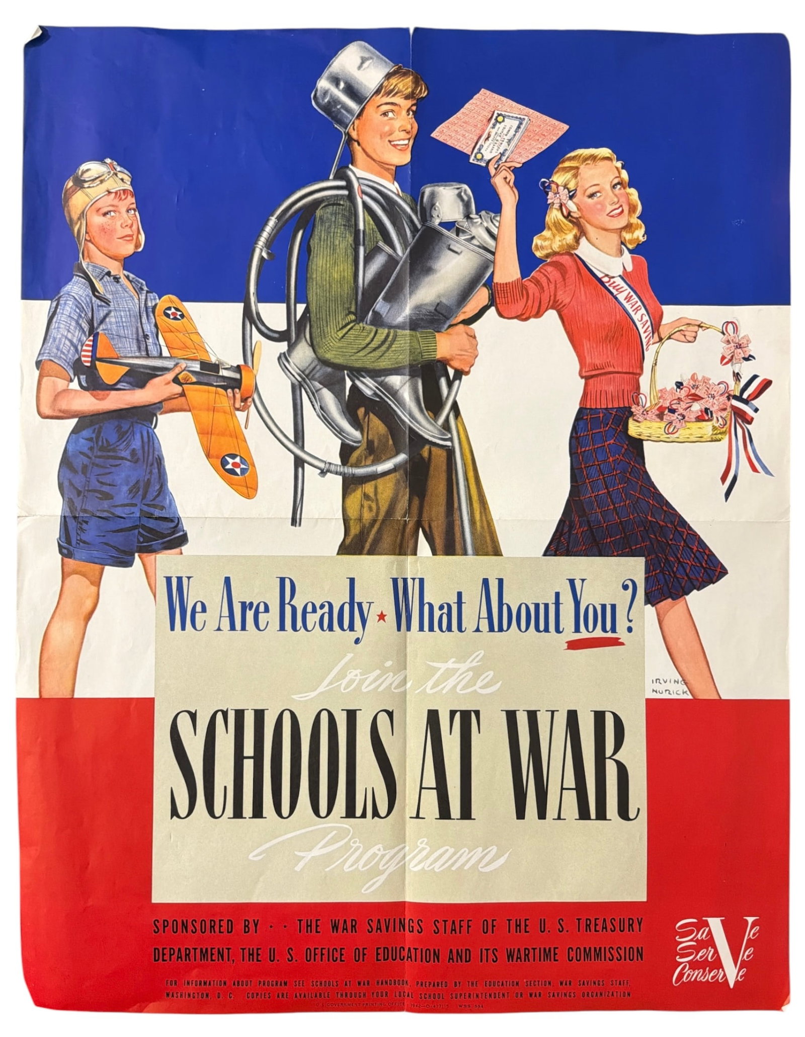 1942 Schools at War Propaganda Poster Designed by Irving Nurick (1 of 3)