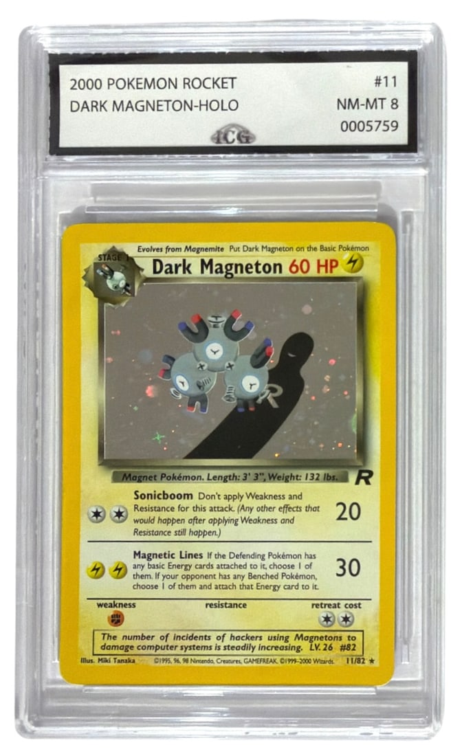 2000 Pokemon Team Rocket Dark Magneton HOLO | No. 11 | Graded 8: 2000 Pokemon Team Rocket Dark Magneton HOLO | No. 11 | Graded 8