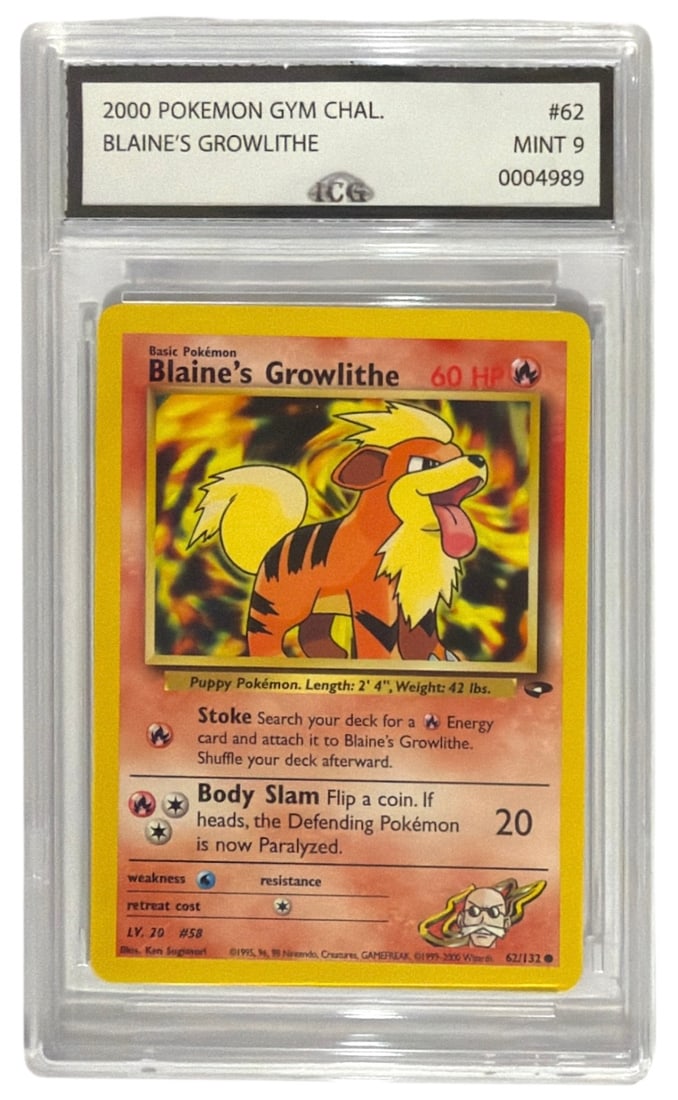2000 Pokemon Gym Heroes Blaines Growlithe | No. 62 | Graded 9 (1 of 2)