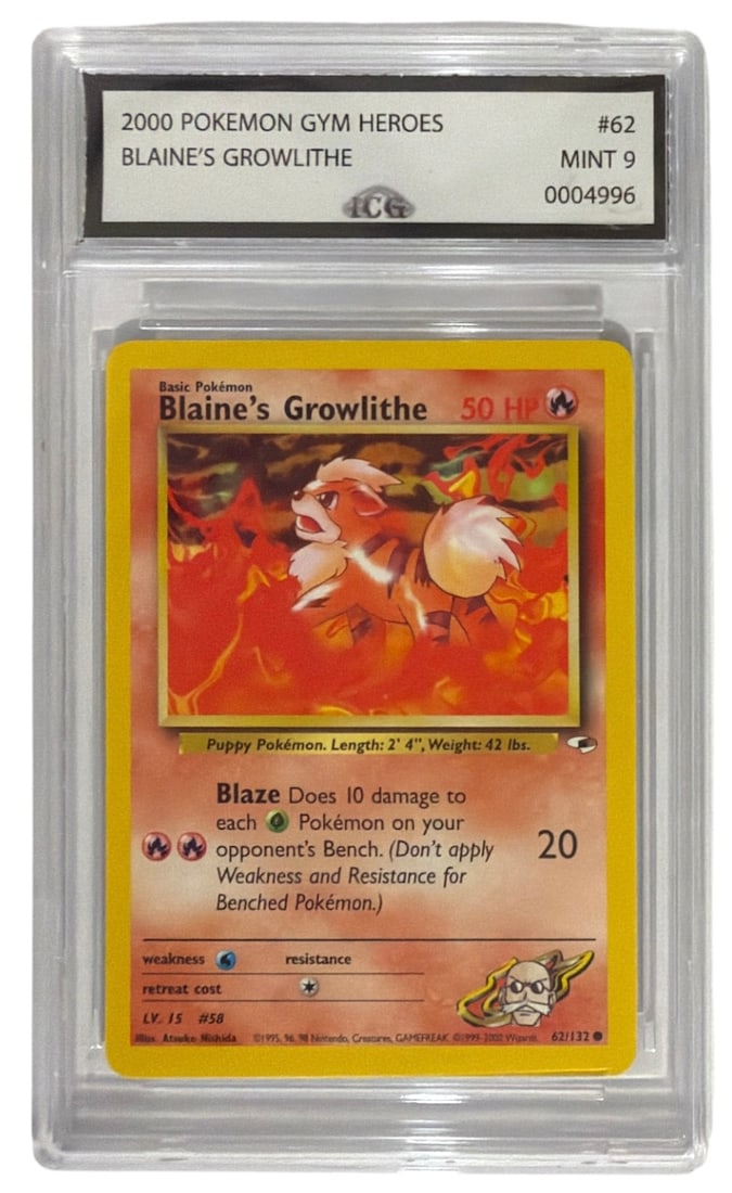 2000 Pokemon Gym Heroes Blaines Growlithe | No. 62 | Graded 9 (1 of 2)