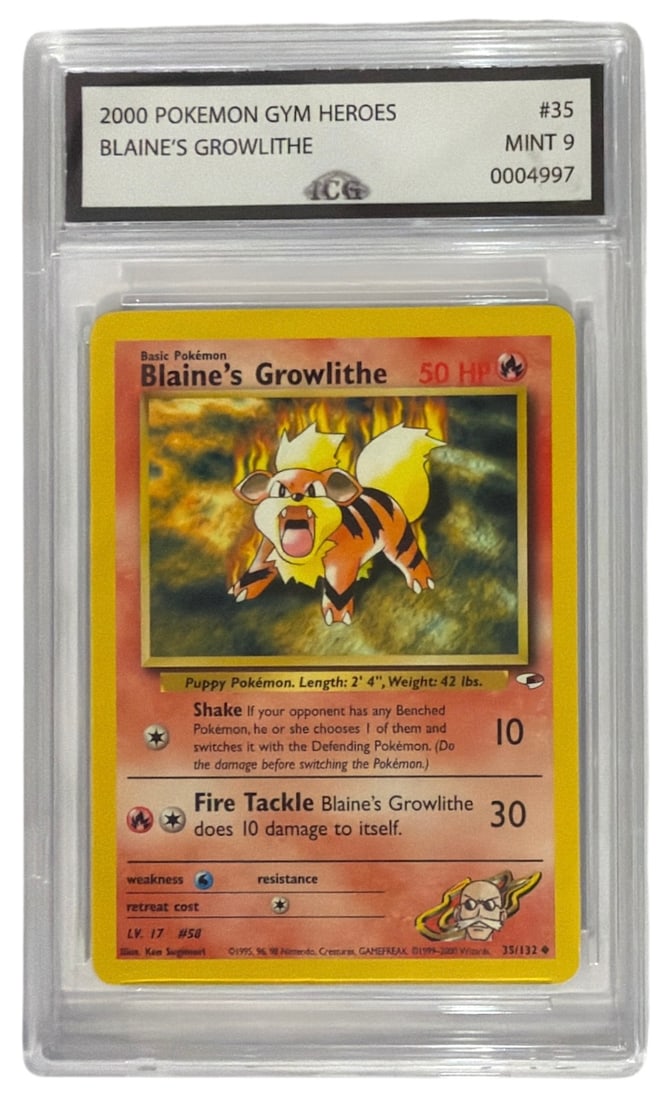 2000 Pokemon Gym Heroes Blaines Growlithe | No. 35 | Graded 9 (1 of 2)