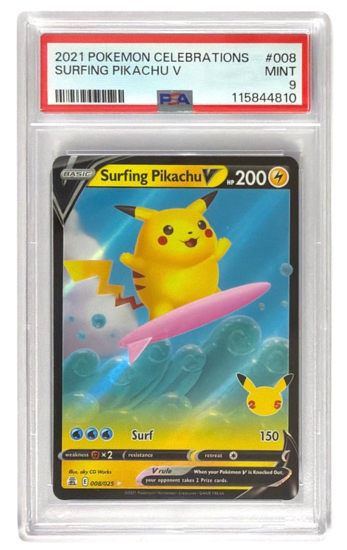 2021 Pokemon Celebrations Surfing Pikachu V | No. 008 | Graded 9 (1 of 1)