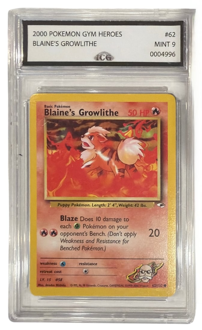 2000 Pokemon Gym Heroes Set Blaines Growlithe | No. 62 | Graded 9 (1 of 2)
