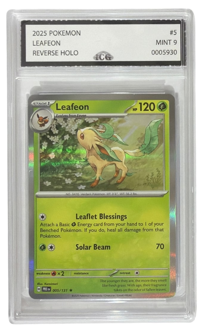 2025 Pokemon Reverse HOLO Leafeon | No. 5 | Graded 9 (1 of 2)