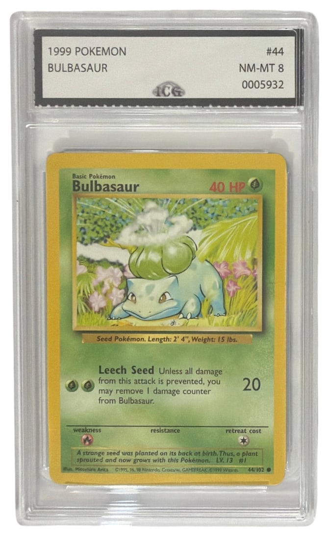1999 Pokemon Base Set Bulbasaur | No. 44 | Graded 8: 1999 Pokemon Base Set Bulbasaur | No. 44 | Graded 8