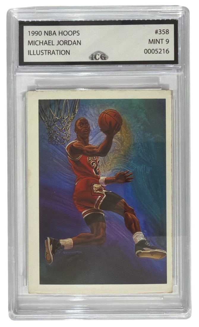 1990 NBA Hoops Michael Jordan Illustration | No. 358 | Graded 9: 1990 NBA Hoops Michael Jordan Illustration | No. 358 | Graded 9