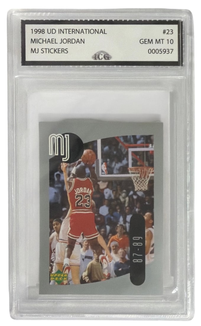 1998 UD International MJ Sticker Michael Jordan | No. 23 | Graded 10: 1998 UD International MJ Sticker Michael Jordan | No. 23 | Graded 10