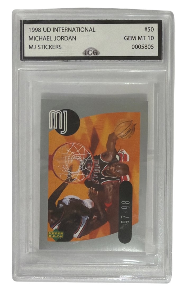 1998 UD International MJ Sticker Michael Jordan | No. 50 | Graded 10: 1998 UD International MJ Sticker Michael Jordan | No. 50 | Graded 10