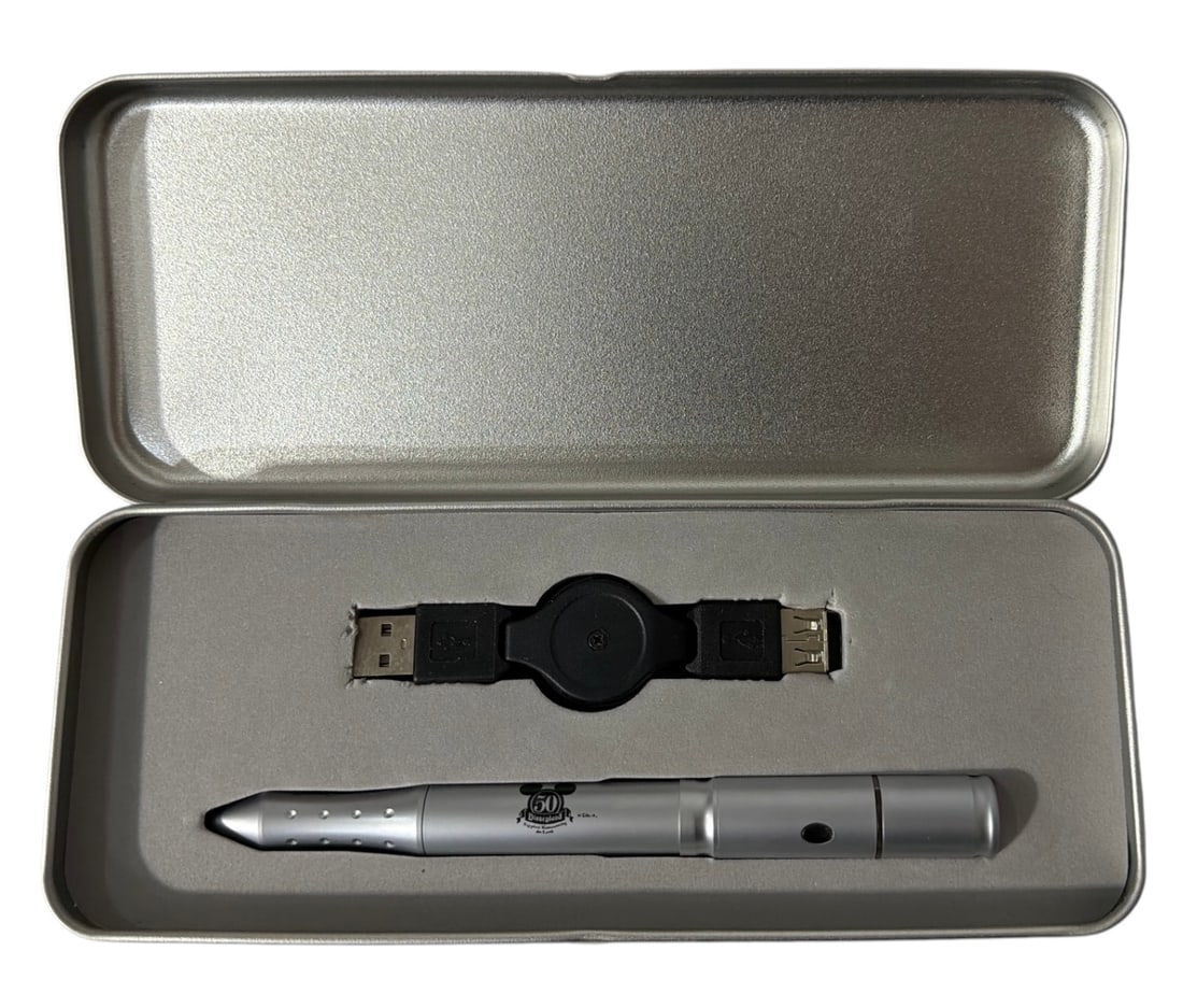 Disney 50th Anniversary Set Features a Silver Laser Pointer Pen and a USB Flash Drive: Disney 50th Anniversary Set Features a Silver Laser Pointer Pen and a USB Flash Drive