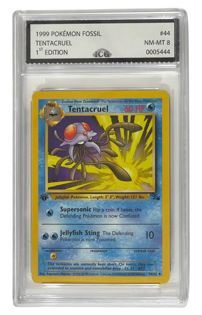 1999 Pokemon 1st Edition Fossil Set Tentacruel | No. 44 | Graded 8: 1999 Pokemon 1st Edition Fossil Set Tentacruel | No. 44 | Graded 8