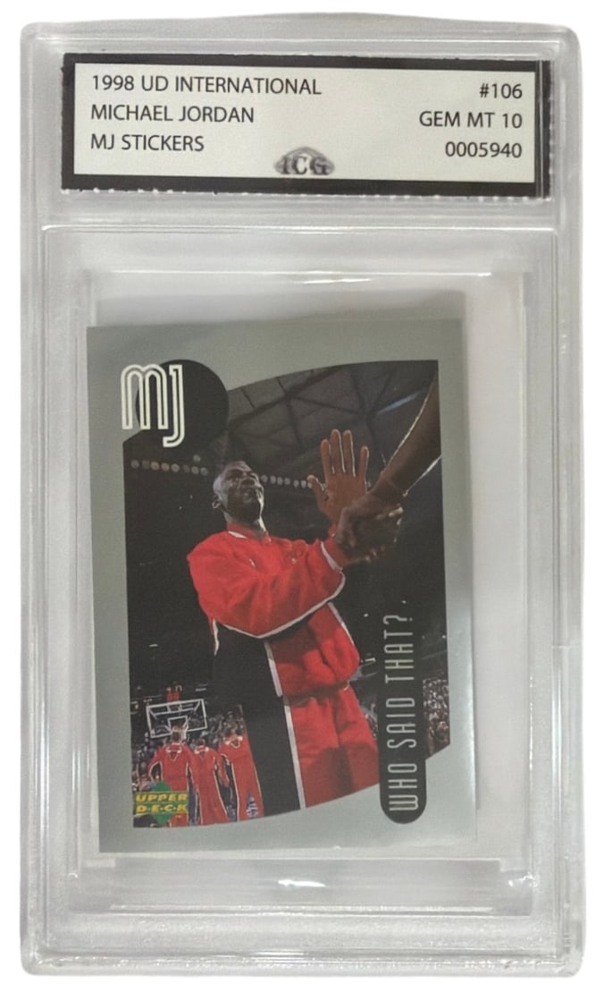 1998 Upper Deck International MJ Sticker Michael Jordan | No. 106 | Graded 10 (1 of 2)