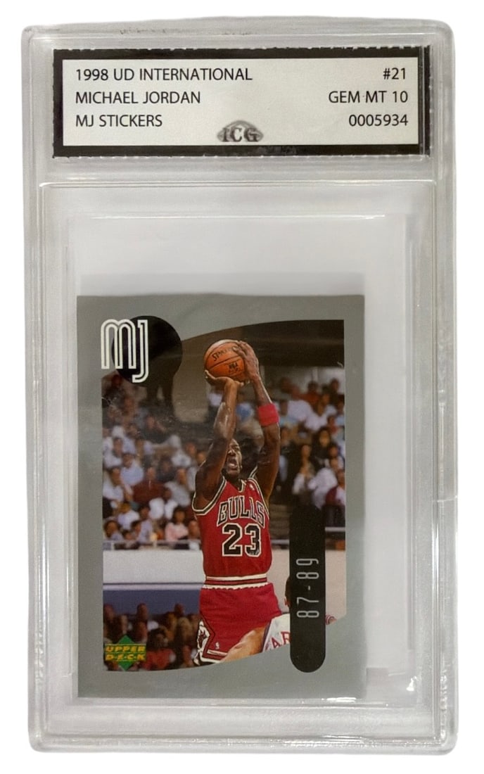 1998 Upper Deck International MJ Sticker Michael Jordan | No. 21 | Graded 10 (1 of 2)