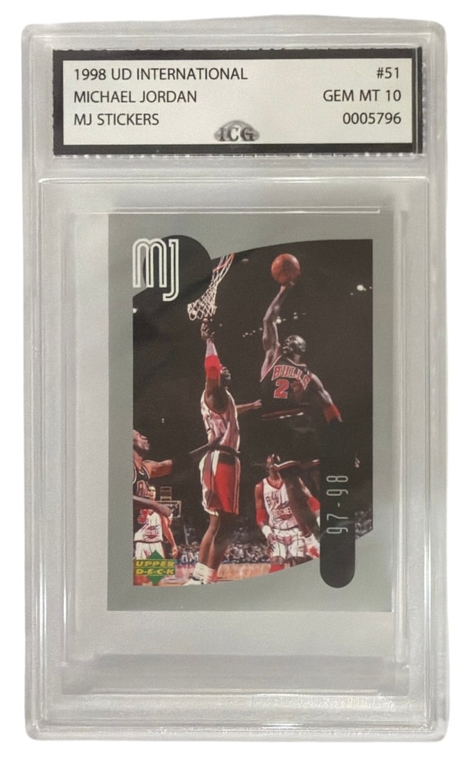 1998 Upper Deck International MJ Sticker Michael Jordan | No. 51 | Graded 10: 1998 Upper Deck International MJ Sticker Michael Jordan | No. 51 | Graded 10