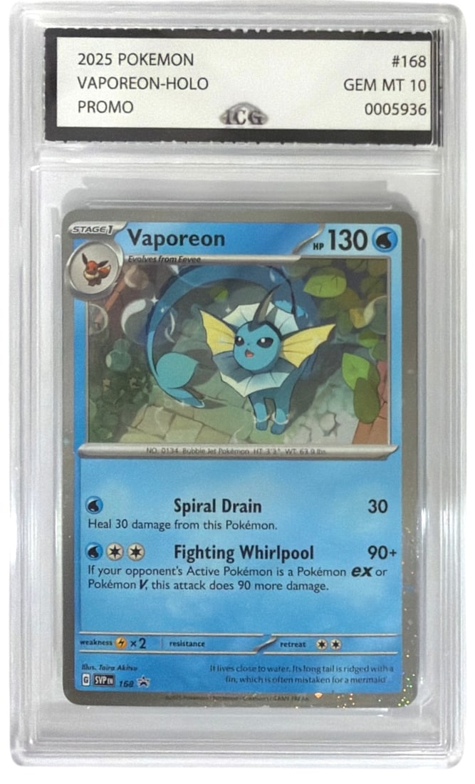 2025 Pokemon PROMO Vaporeon HOLO | No. 168 | Graded 10: 2025 Pokemon PROMO Vaporeon HOLO | No. 168 | Graded 10