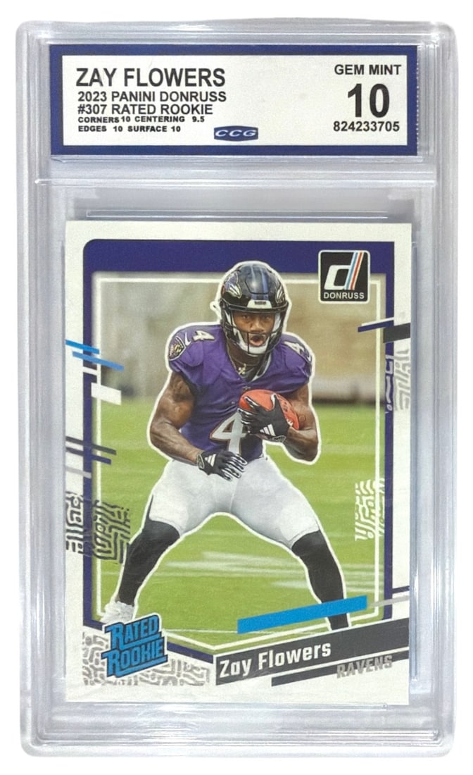 2023 Panini Donruss Rated Rookie Zay Flowers | No. 307 | Graded 10: 2023 Panini Donruss Rated Rookie Zay Flowers | No. 307 | Graded 10