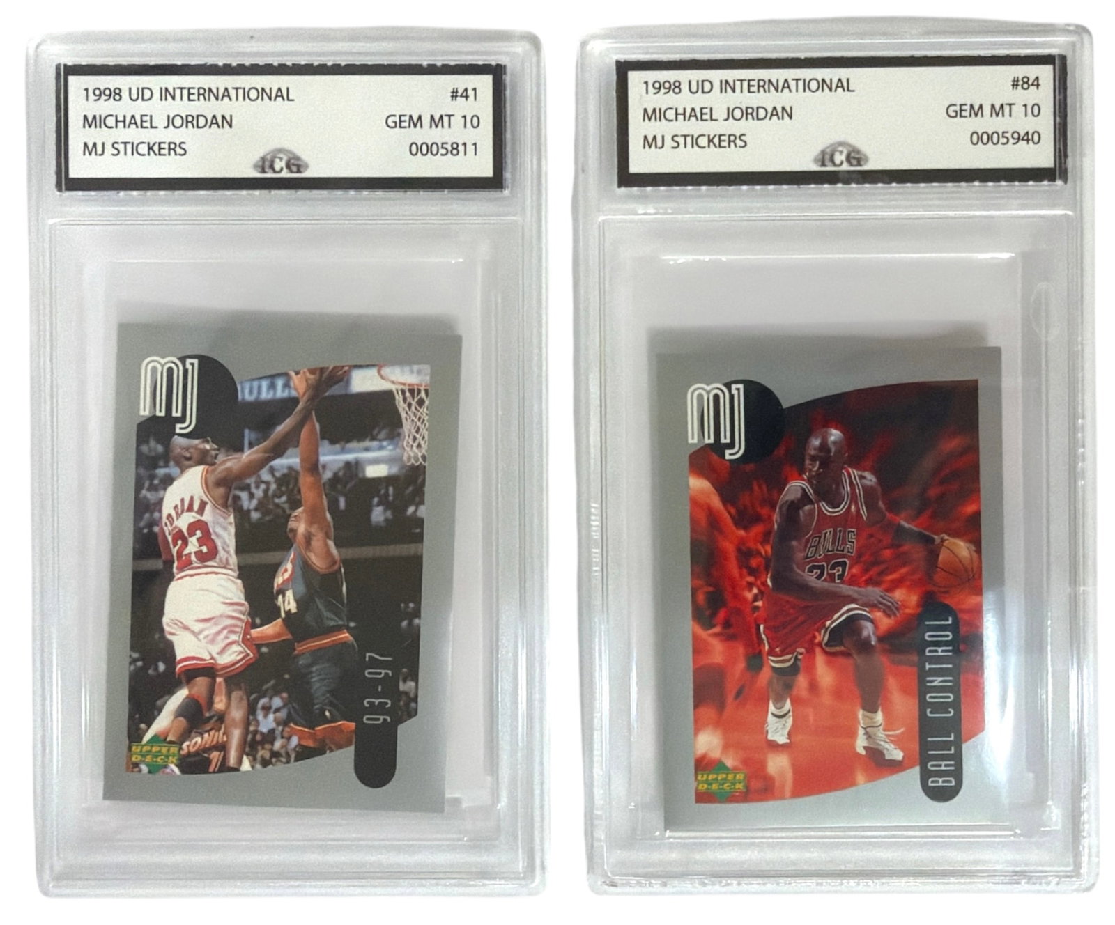 1998 Upper Deck International MJ Sticker Michael Jordan | No. 41 and 84 | Graded 10 (1 of 2)