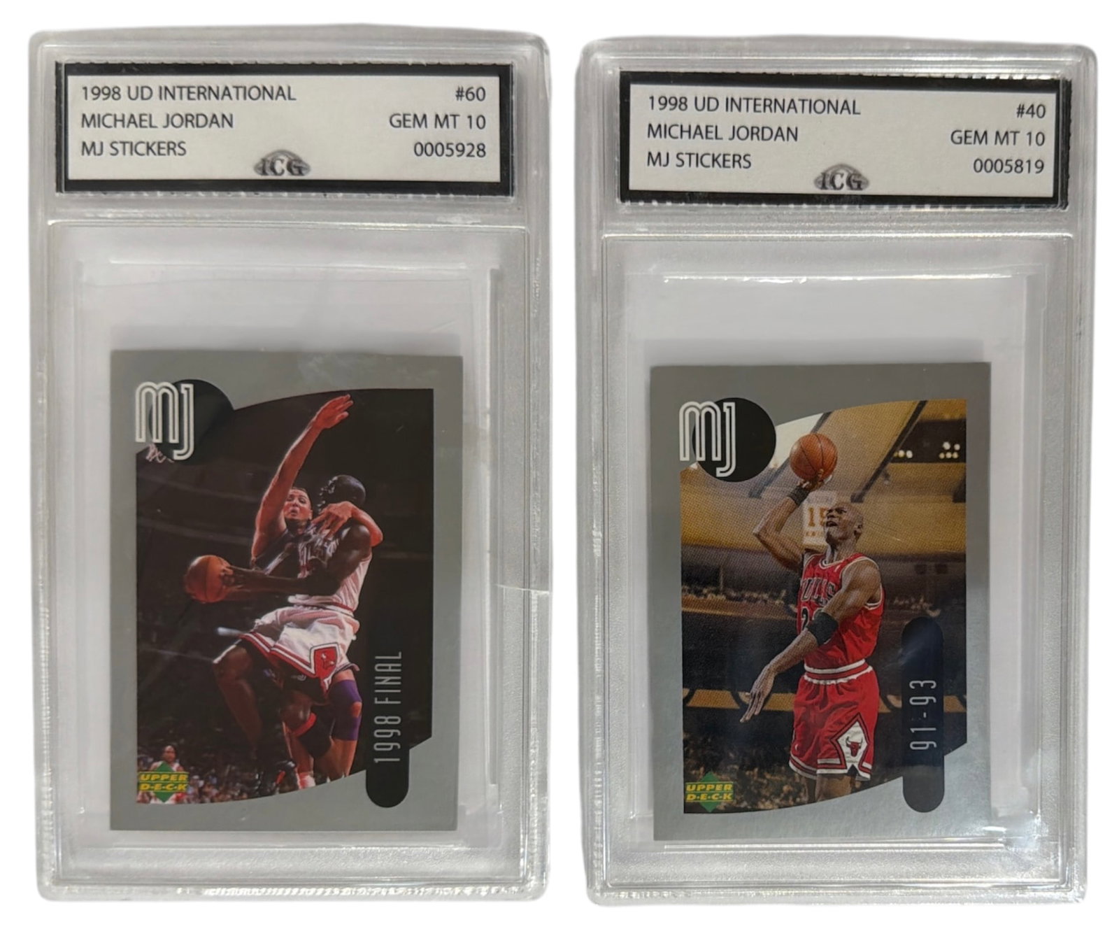 1998 Upper Deck International MJ Sticker Michael Jordan | No. 60 and 40 | Graded 10 (1 of 2)