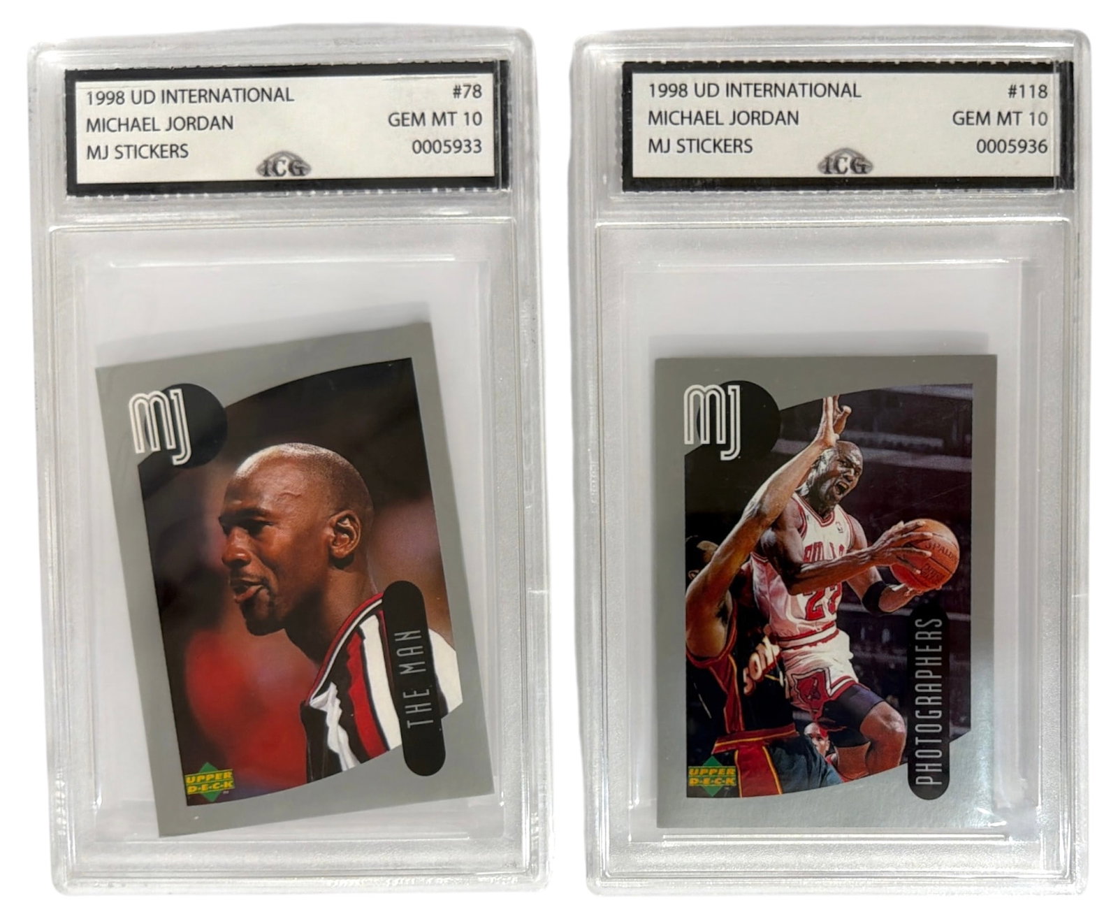 1998 Upper Deck International MJ Sticker Michael Jordan | No. 78 and 118 | Graded 10 (1 of 2)