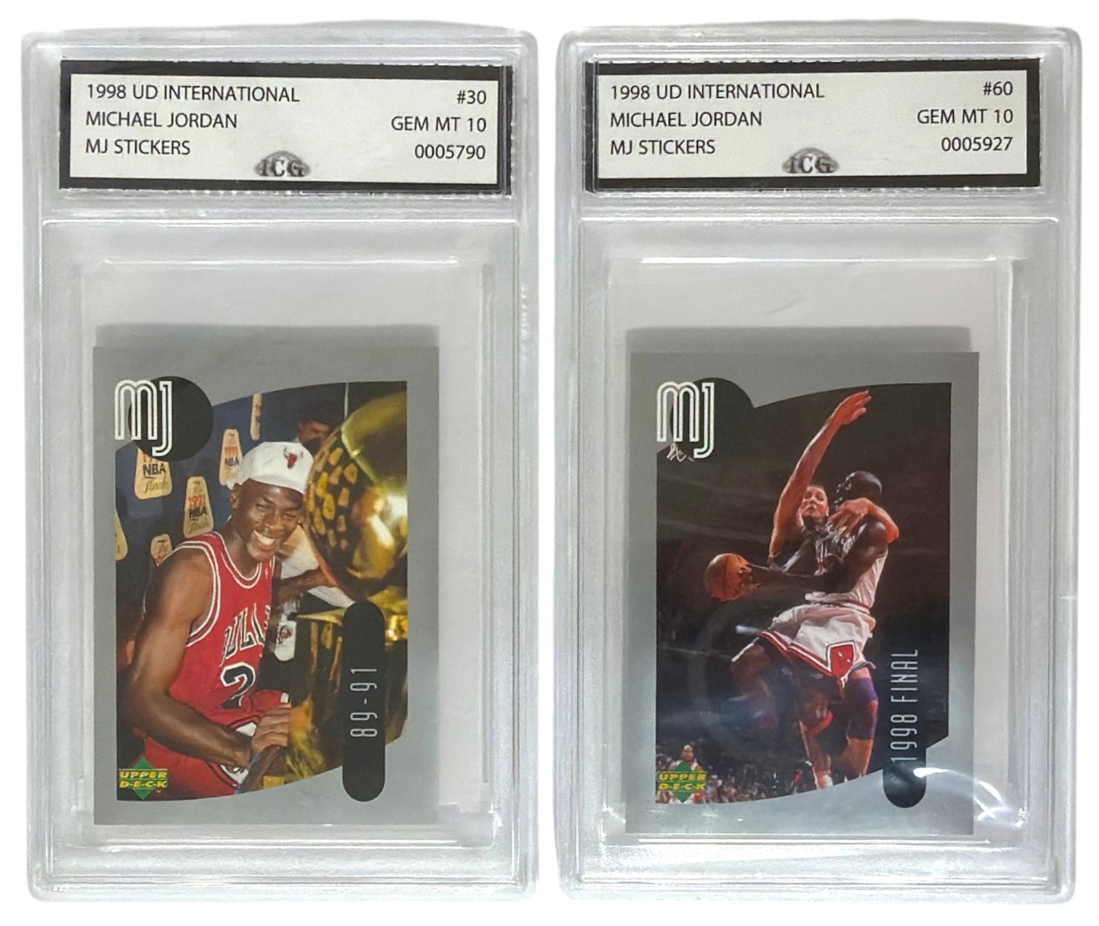 1998 Upper Deck International MJ Sticker Michael Jordan | No. 30 and 60 | Graded 10 (1 of 2)