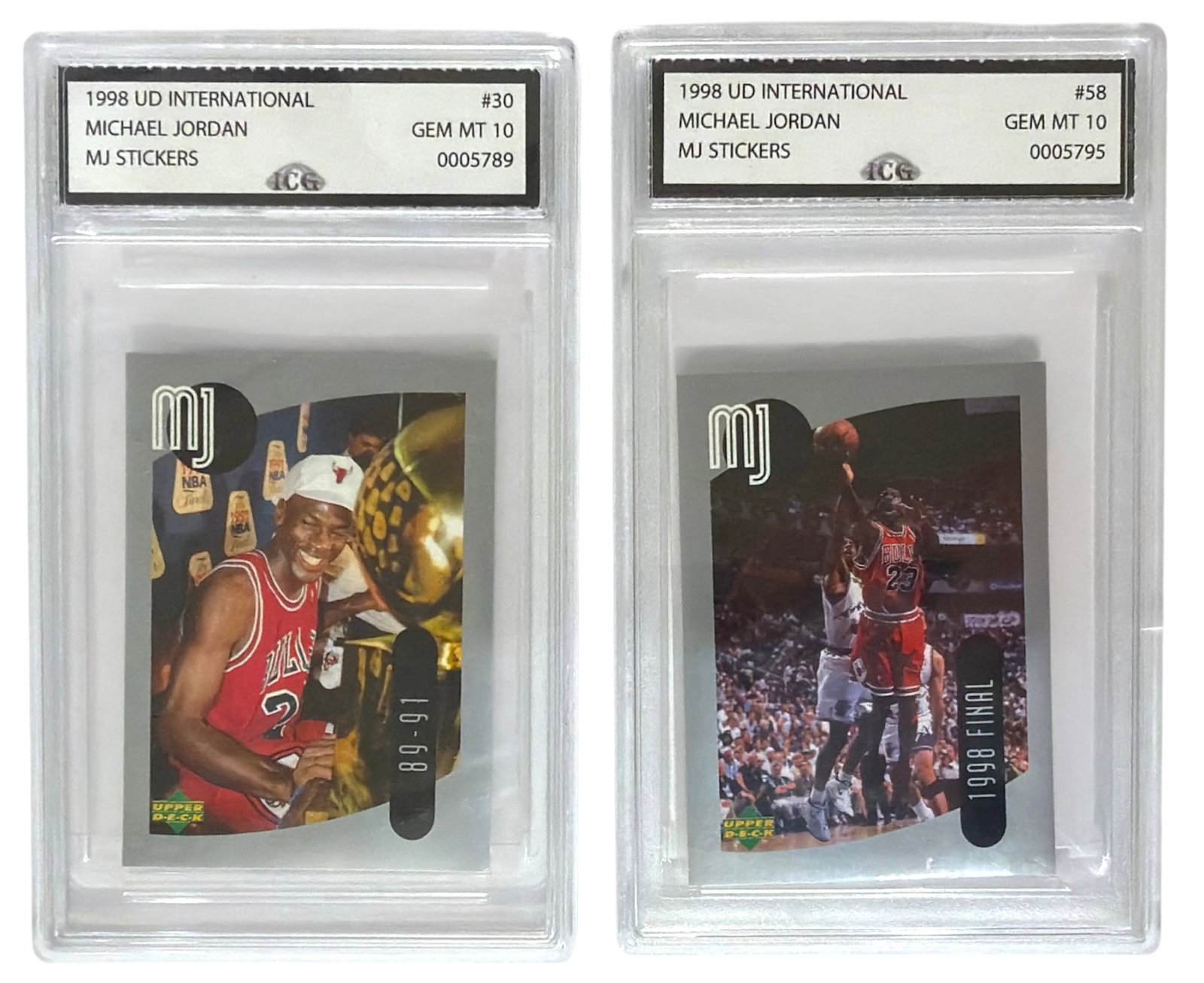 1998 Upper Deck International MJ Sticker Michael Jordan | No. 30 and 58 | Graded 10 (1 of 2)