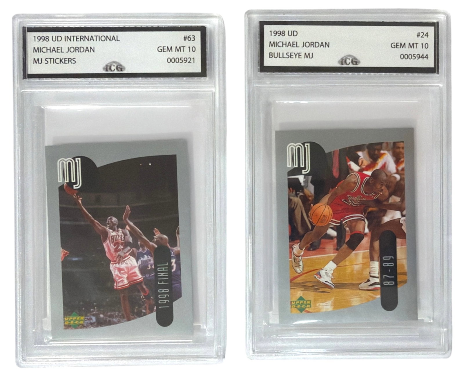 1998 Upper Deck International MJ Sticker Michael Jordan | No. 63 and 24 | Graded 10: 1998 Upper Deck International MJ Sticker Michael Jordan | No. 63 and 24 | Graded 10