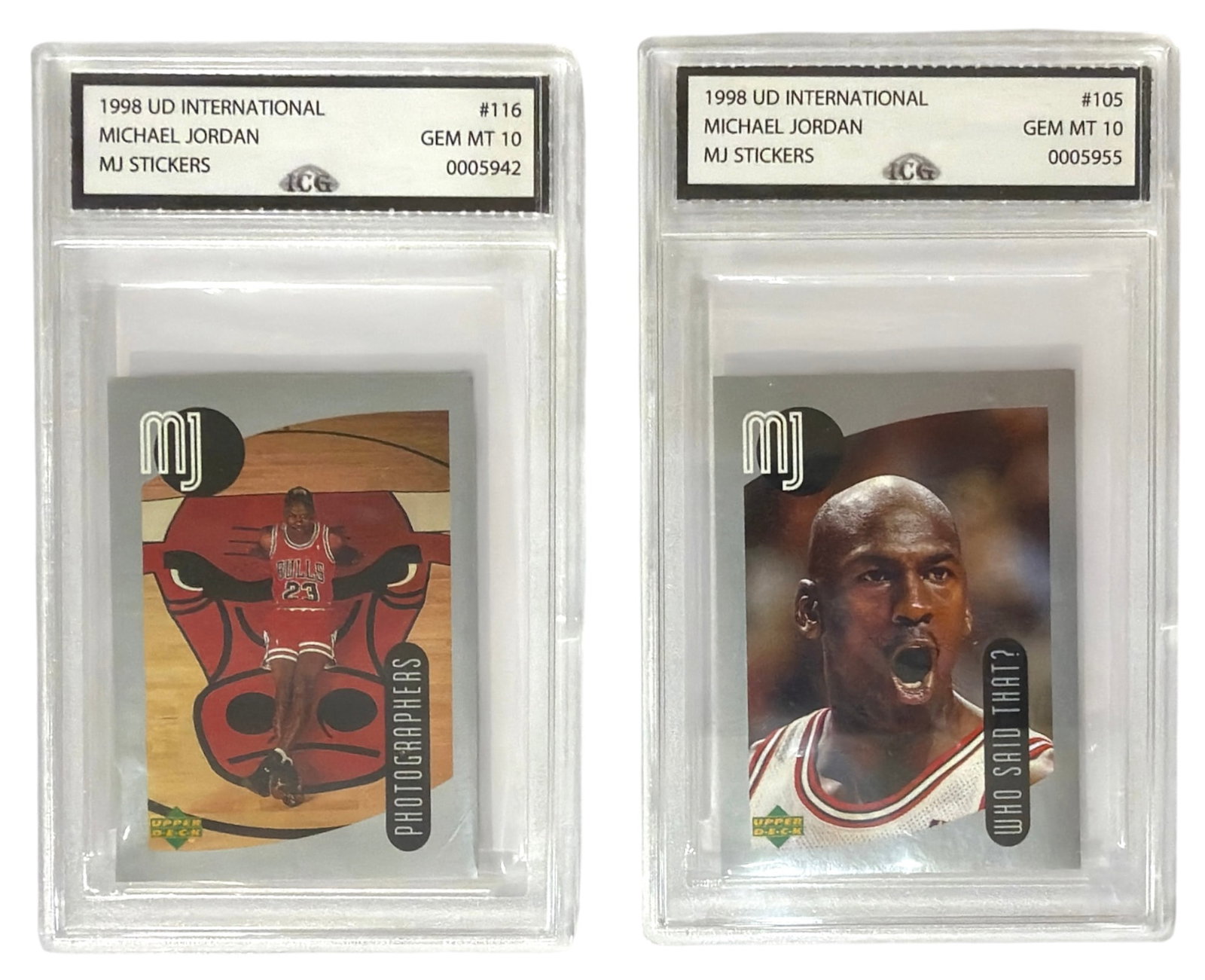 1998 Upper Deck International MJ Sticker Michael Jordan | No. 116 and 105 | Graded 10 (1 of 2)