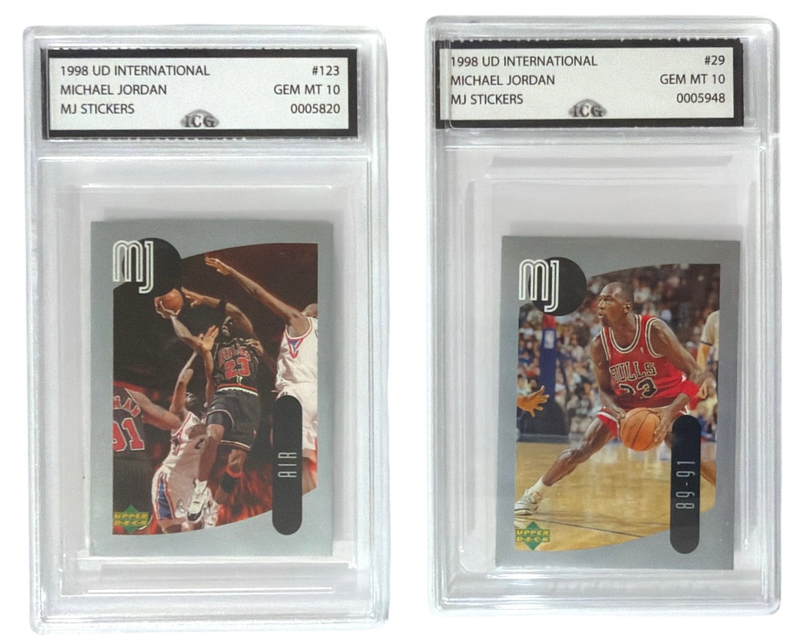 1998 Upper Deck International MJ Sticker Michael Jordan | No. 123 and 29 | Graded 10 (1 of 2)