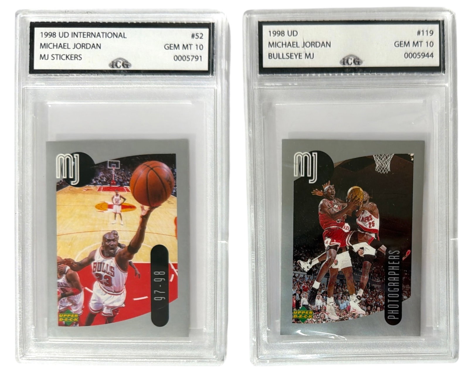 1998 Upper Deck International MJ Sticker Michael Jordan | No. 52 and 119 | Graded 10 (1 of 2)