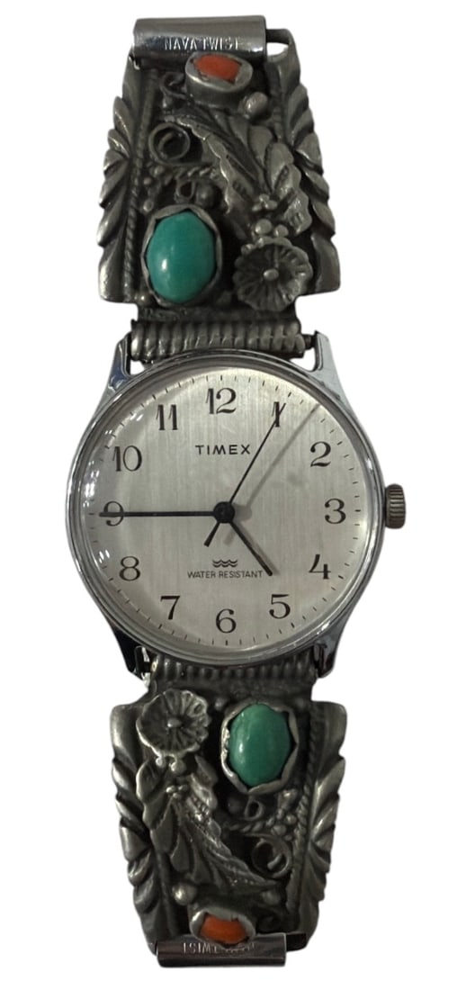 Vintage Timex Watch Set Handmade Navajo Sterling Silver Cuff | 54 g: Vintage Timex Watch Set Handmade Navajo Sterling Silver Cuff | 54 g