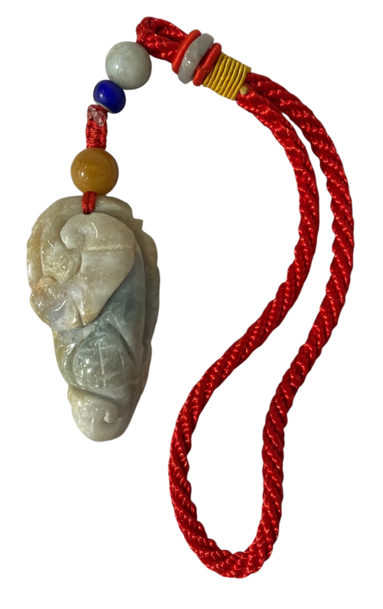 Carved Jadeite Pendant on a Red Cord: Carved Jadeite Pendant on a Red Cord