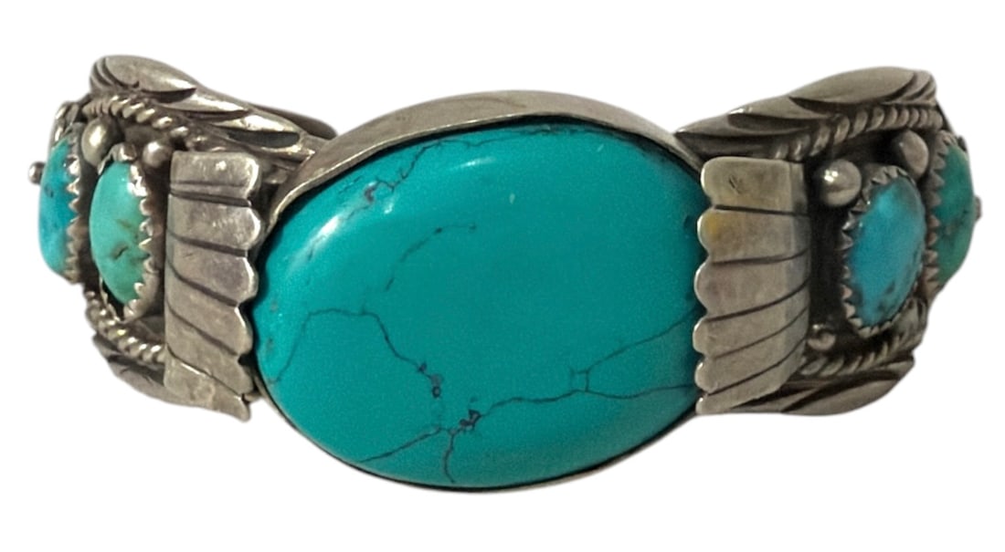 Vintage Navajo Sterling Silver and Turquoise Cuff Bracelet | 36 g (1 of 4)