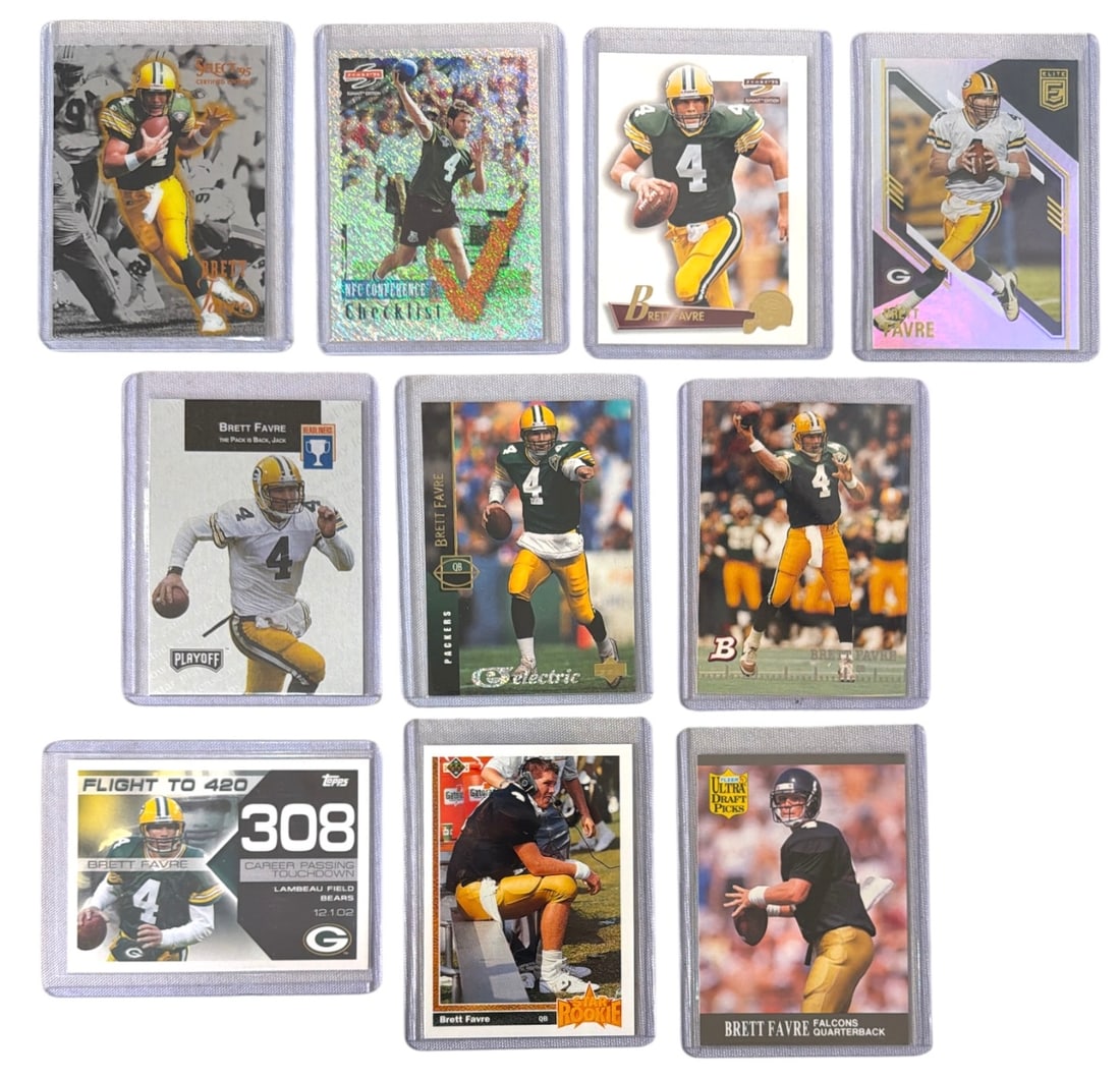 Brett Favre Football Trading Card Collection: AUTHENTICATION HAS NOT BEEN PERFORMED TO GUARANTEE VERIFICATION | All purchases are made at the buyers discretion