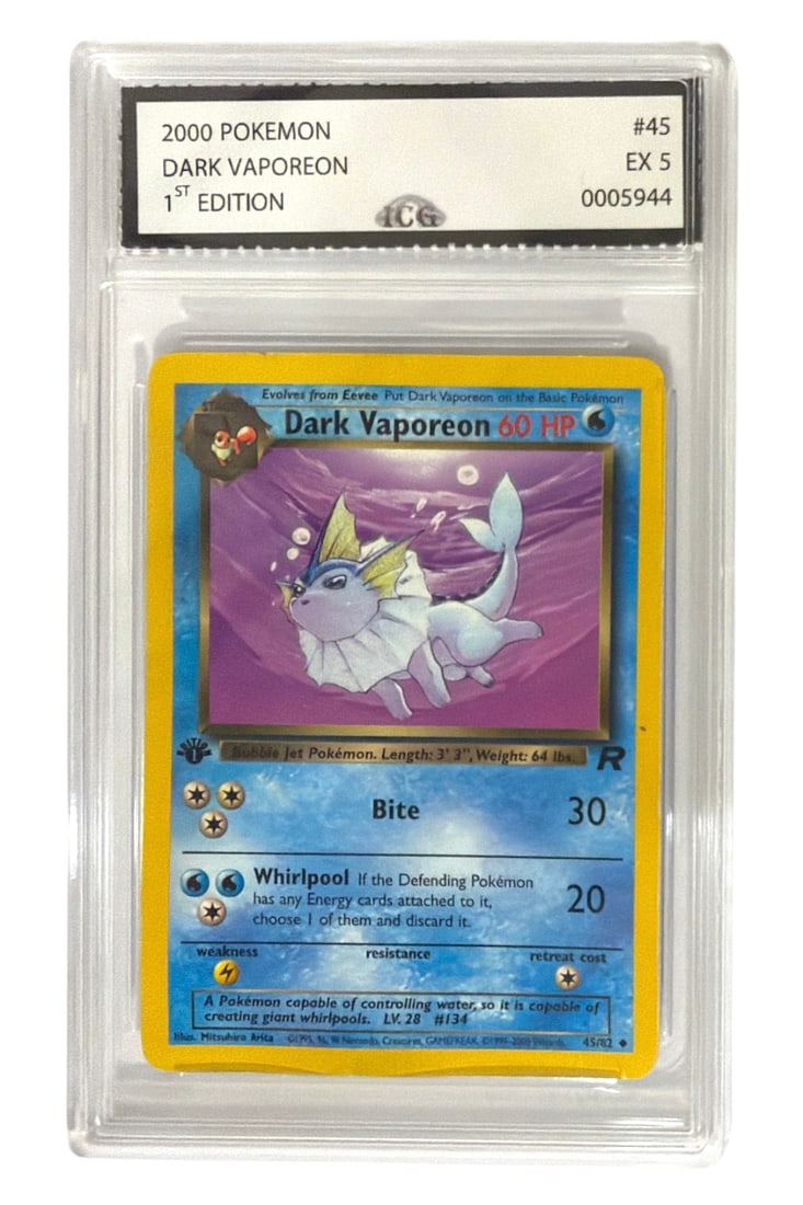 2000 Pokemon Team Rocket 1St Edition Dark Vaporeon | No. 45 | Graded 5 (1 of 2)