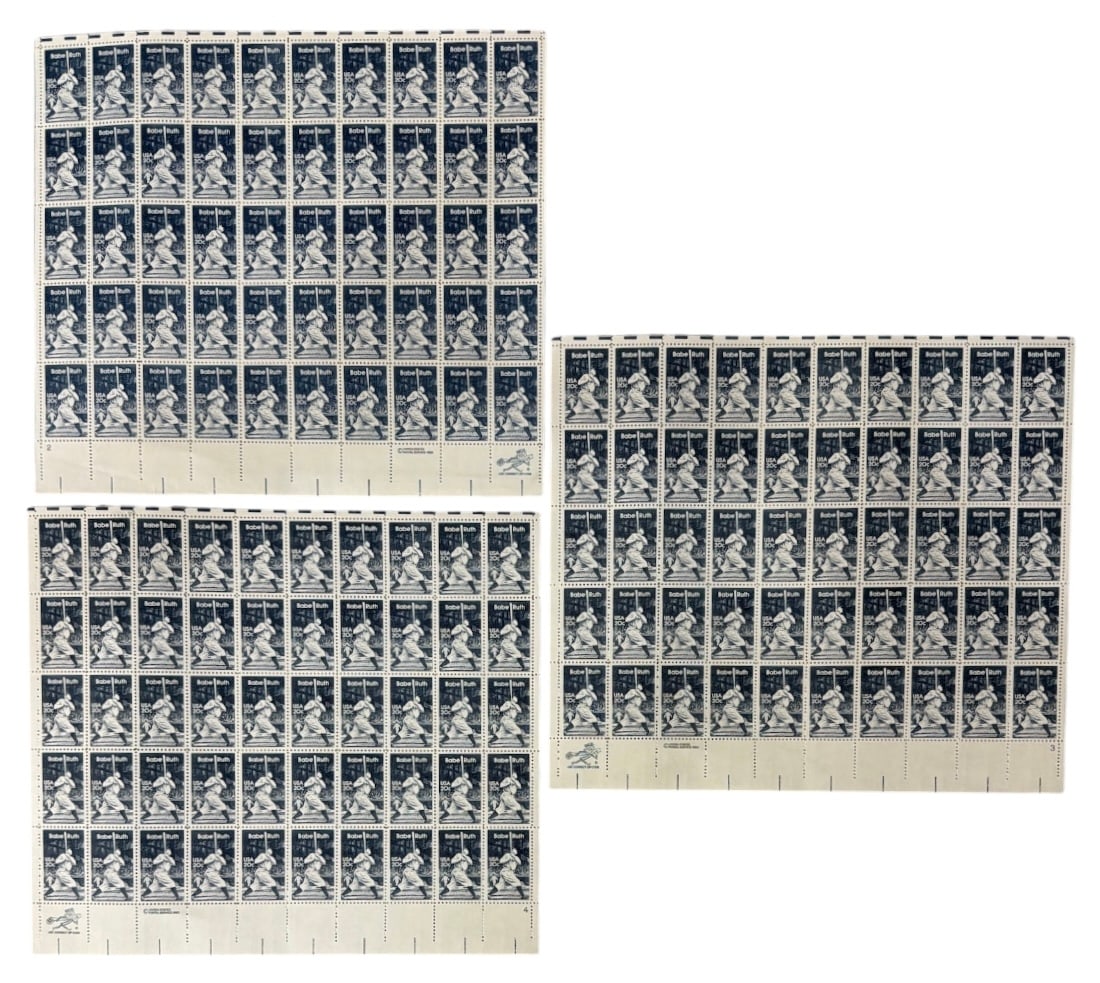 1983 Uncut 20 Cent Babe Ruth Commemorative Postage Stamps (1 of 2)