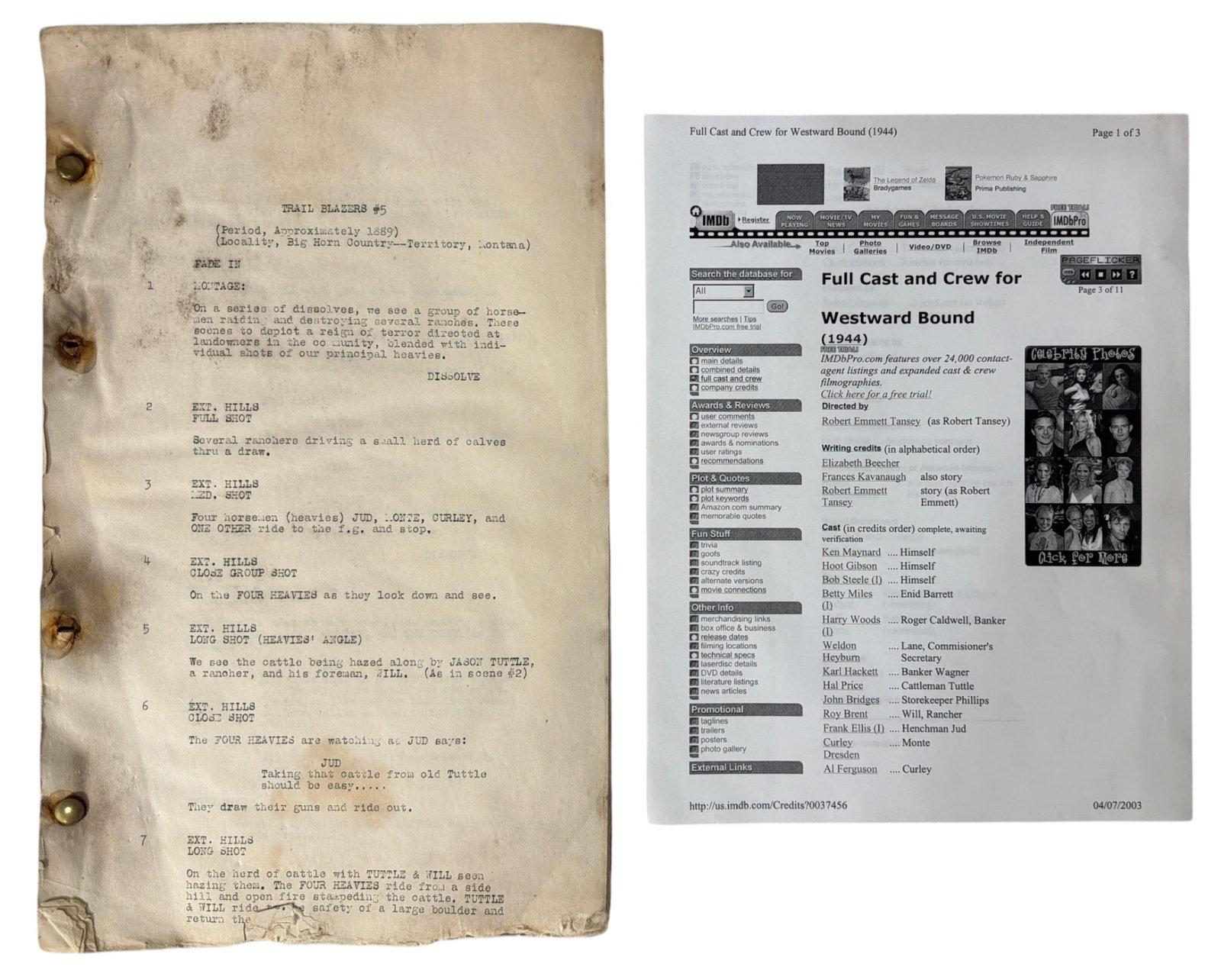 1944 Original Production Script for Westward Bound