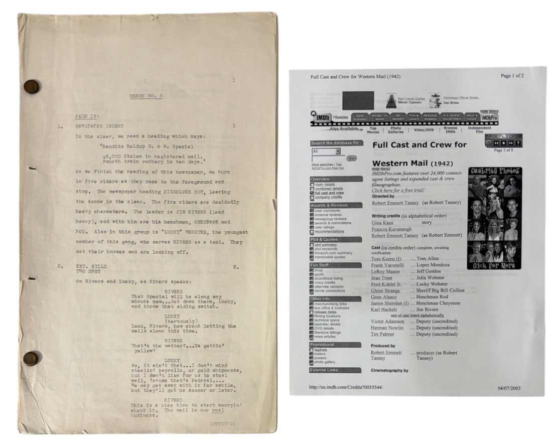 1942 Original Production Script for Western Mail