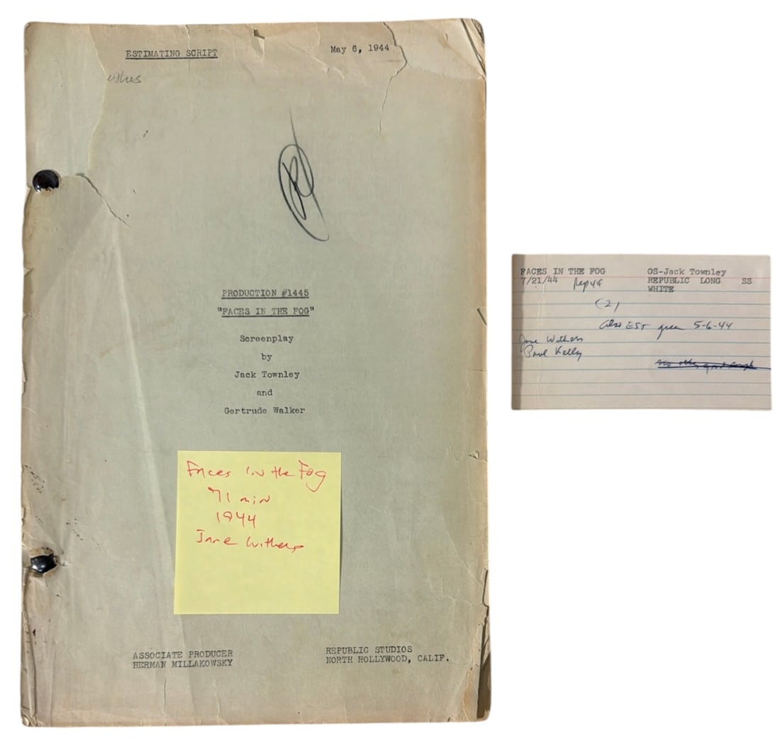 1944 Estimating Script for the Republic Studios Film Faces in the Fog