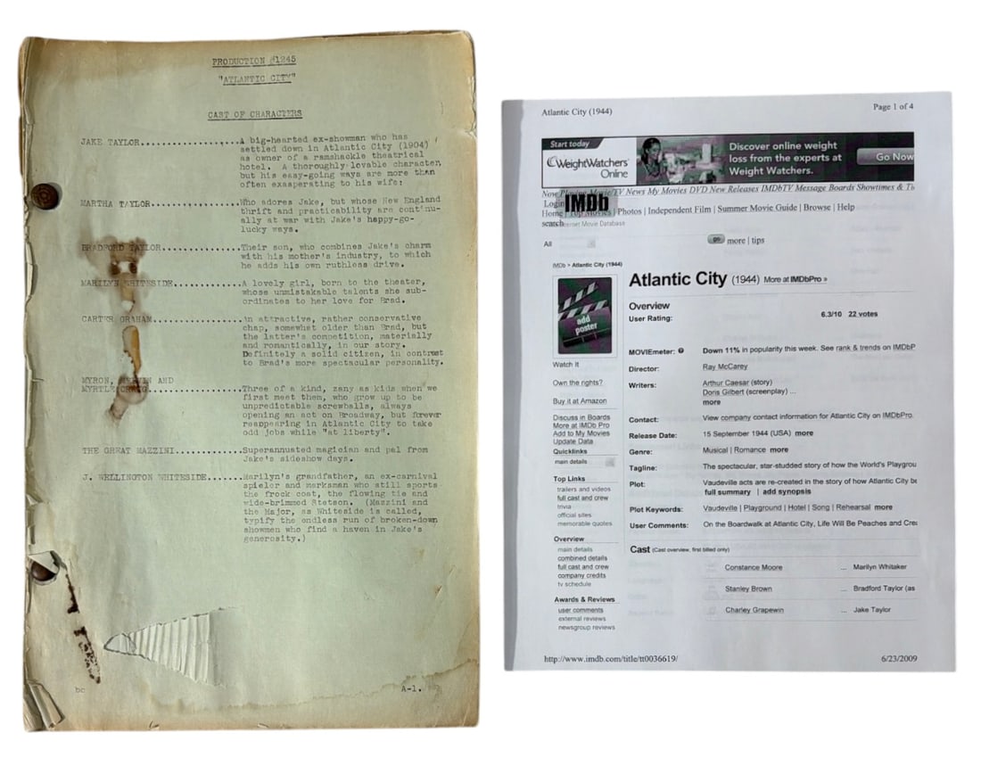 1944 Original Production Script for Atlantic City