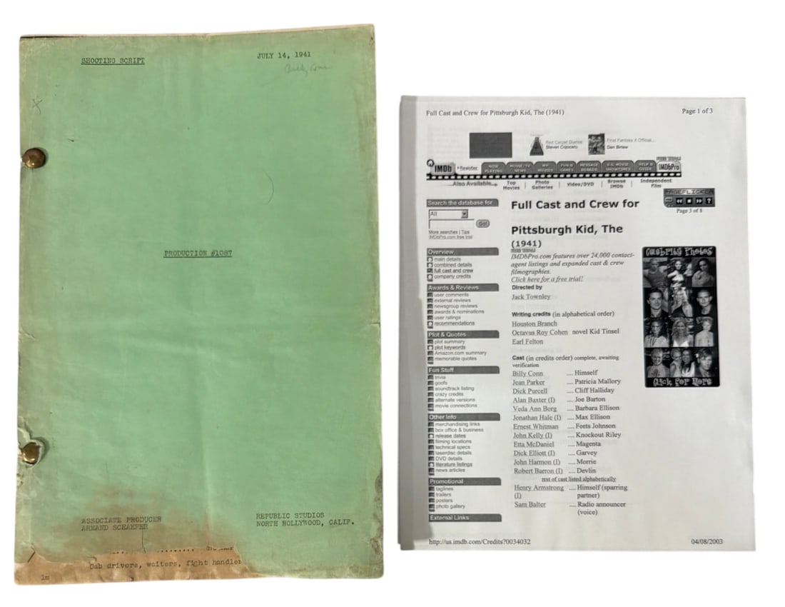 1941 Original Production Script for The Pittsburgh Kid