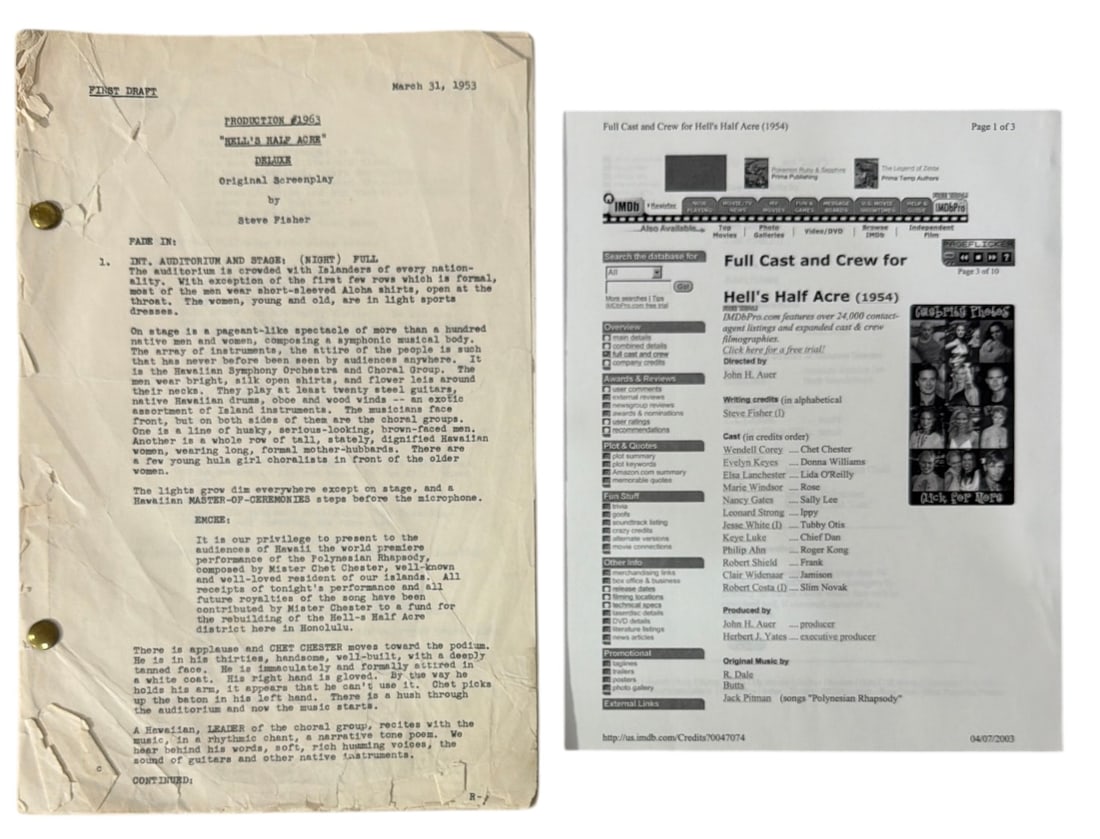 1954 Original Production Script for Hells Half Acre