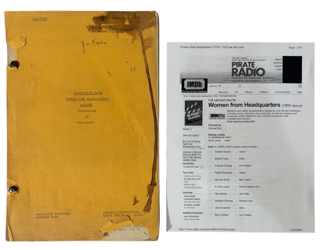 1950 Original Production Script for Women From Headquarters
