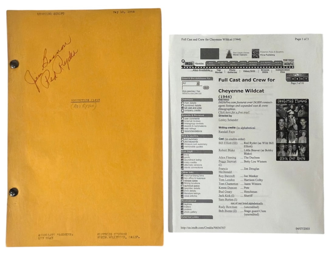 1944 Original Production Script for Cheyenne Wildcat